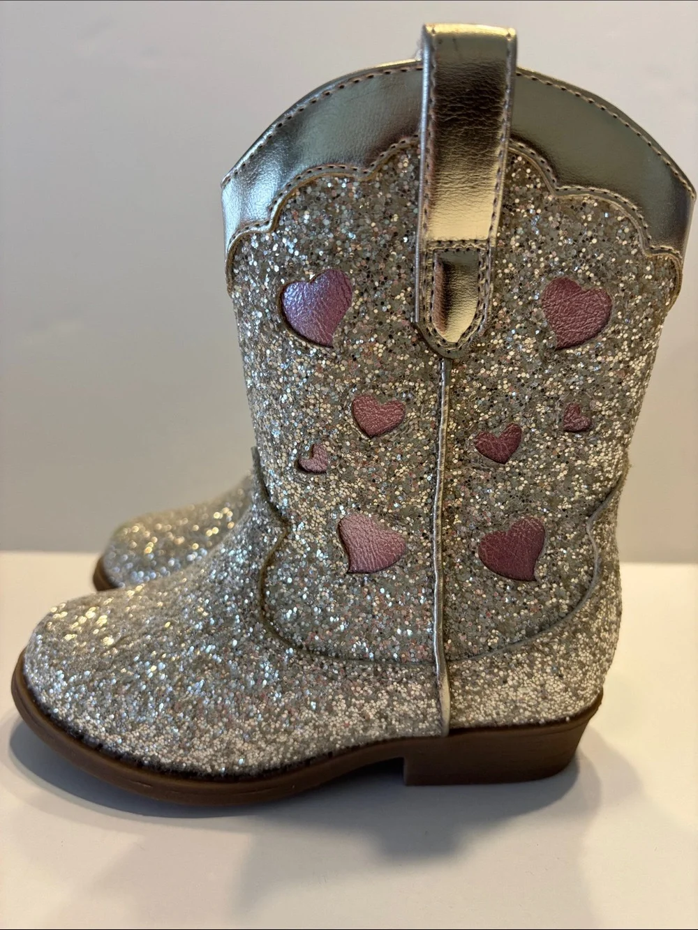 Cat & Jack Toddler Gold Glitter Dallas Cowboy Boot with Pink Accents
